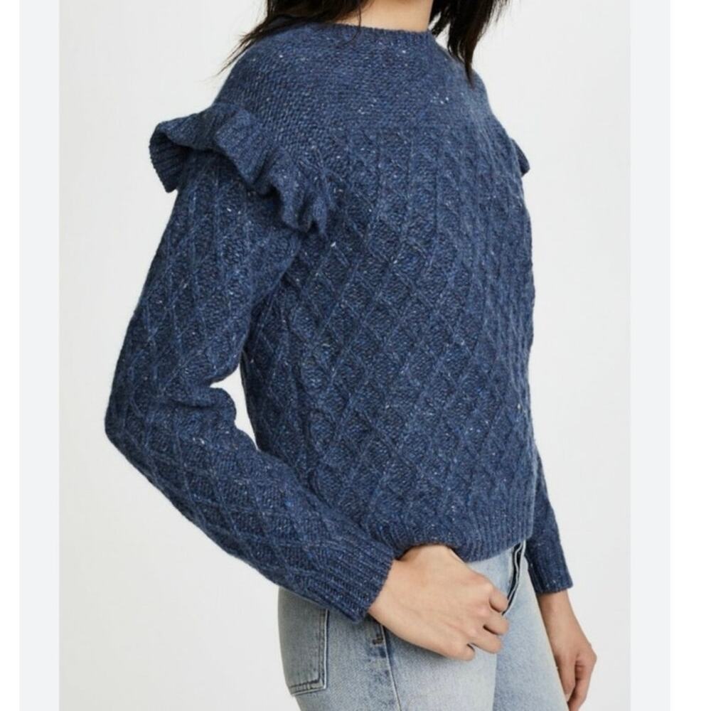 La Vie Rebecca Taylor Blue Ruffle Sleeve Merino Alpaca Sweater Small